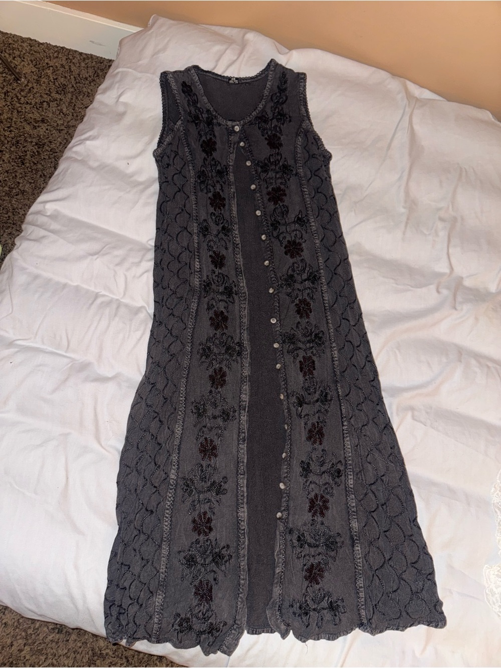 Sleeveless Embroidered Maxi Dress - Charcoal